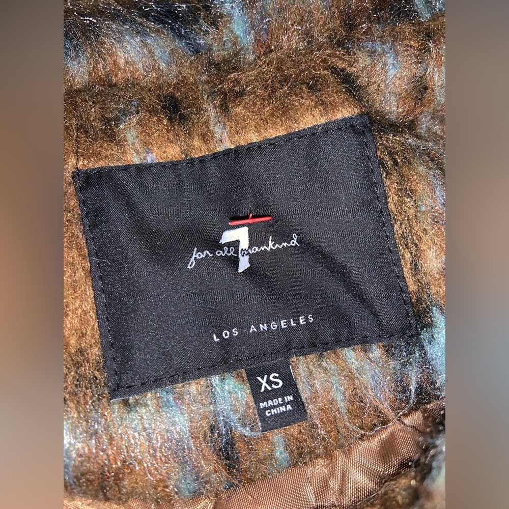 7 For All Mankind Brown and Blue Faux Fur Jacket - Picture 2 of 3